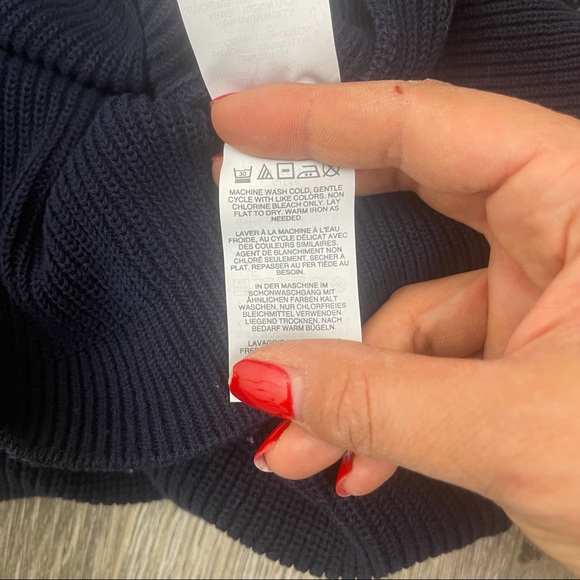 J.CREW Women's Eyelet Lace Sleeve Cotton Knit Navy Short Sleeve Sweater Small - Picture 9 of 11